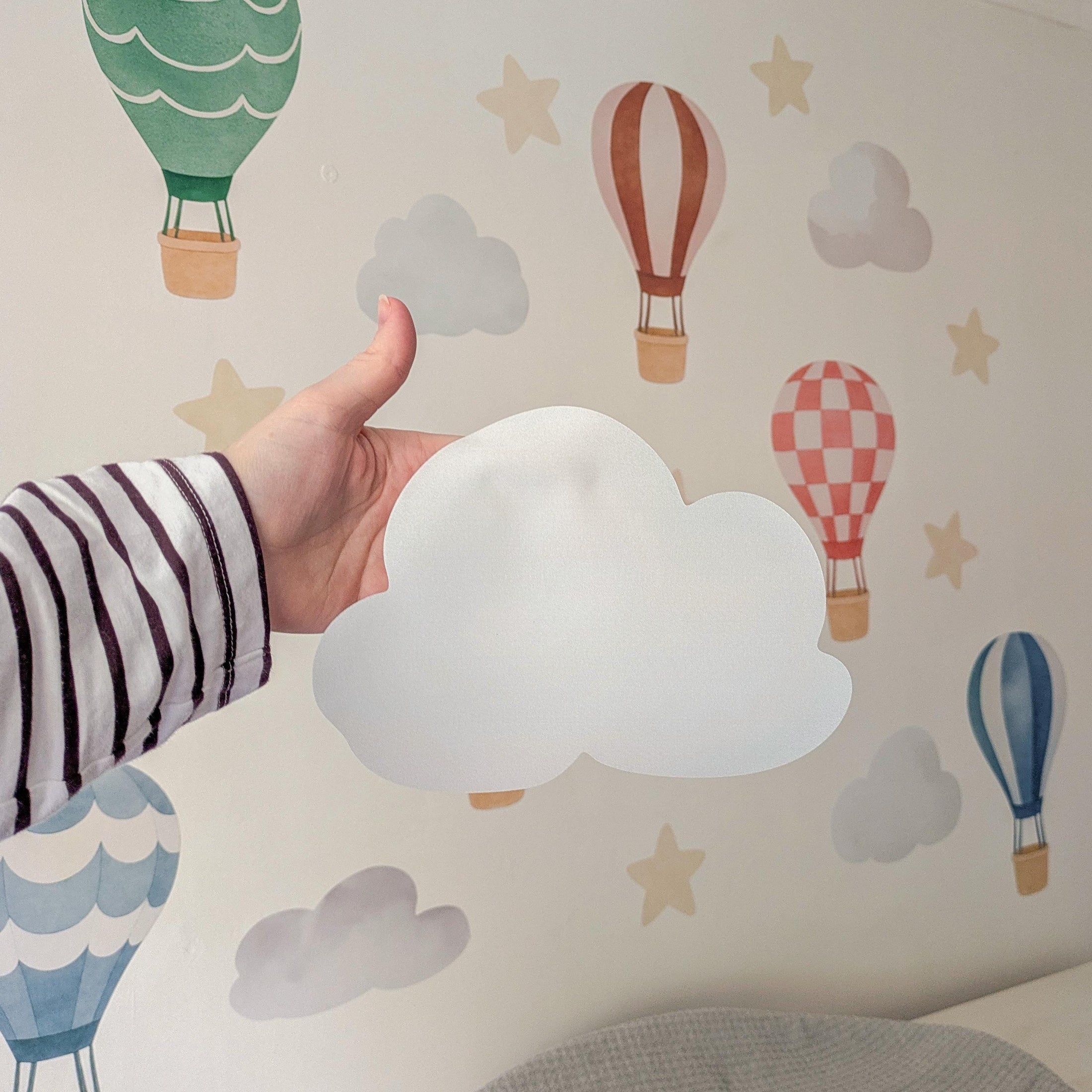 Hot Air Balloon Wall Stickers | Nursery Decals | Colourful Balloons, Clouds & Stars | Removable Fabric Wall Stickers