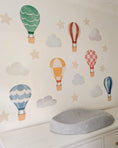 Load image into Gallery viewer, Hot Air Balloon Wall Stickers | Nursery Decals | Colourful Balloons, Clouds & Stars | Removable Fabric Wall Stickers
