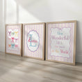 Load image into Gallery viewer, Personalised Girls Nursery Wall Art Set of 3 | Framed or Unframed | Pink Pastel Bedroom Decor | Custom Name Initial Print
