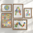 Load image into Gallery viewer, Personalised Nursery Wall Art Set, Alphabet Animals Poster, Numbers Caterpillar, Educational Nursery Decor, Framed or Unframed
