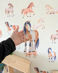 Load image into Gallery viewer, Horse Wall Decals – Set of 14 Watercolour Pony Wall Stickers for Kids Bedroom, Equestrian Nursery Décor, PVC Free Fabric Wall Decals

