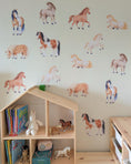 Load image into Gallery viewer, Horse Wall Decals – Set of 14 Watercolour Pony Wall Stickers for Kids Bedroom, Equestrian Nursery Décor, PVC Free Fabric Wall Decals
