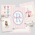 Load image into Gallery viewer, Personalised Circus Nursery Wall Art Set of 5 Prints | Girls Pink Vintage Circus Gallery Wall Posters in Optional White or Oak Frames
