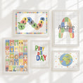 Load image into Gallery viewer, Personalised Nursery Wall Art Set, Alphabet Animals Poster, Numbers Caterpillar, Educational Nursery Decor, Framed or Unframed
