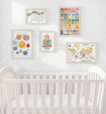 Load image into Gallery viewer, Educational Nursery Gallery Wall Set, Alphabet, Solar System Poster, World Map, Numbers and Shapes, Kids Learning Prints - Optional Frames
