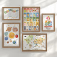 Load image into Gallery viewer, Educational Nursery Gallery Wall Set, Alphabet, Solar System Poster, World Map, Numbers and Shapes, Kids Learning Prints - Optional Frames
