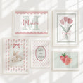 Load image into Gallery viewer, Personalised Bunny Nursery Print Set, Strawberry & Tulip Gallery Wall, Floral Baby Girl Gingham Cottagecore Wall Art - Optional Frames
