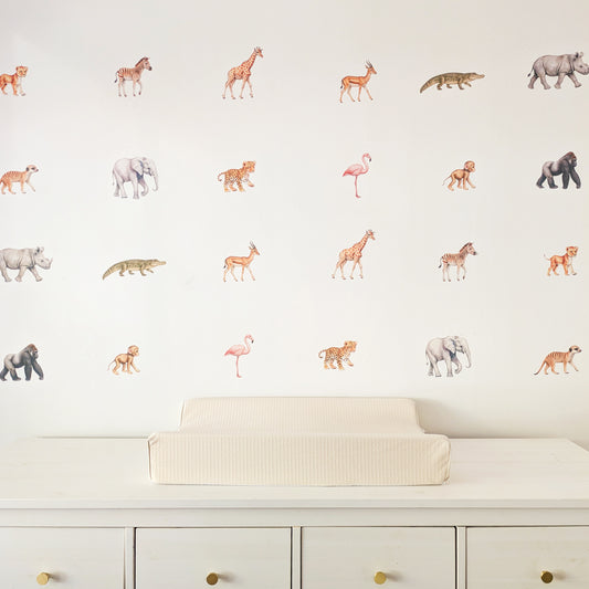 Mini Safari Animal Fabric Wall Stickers | Set of 24