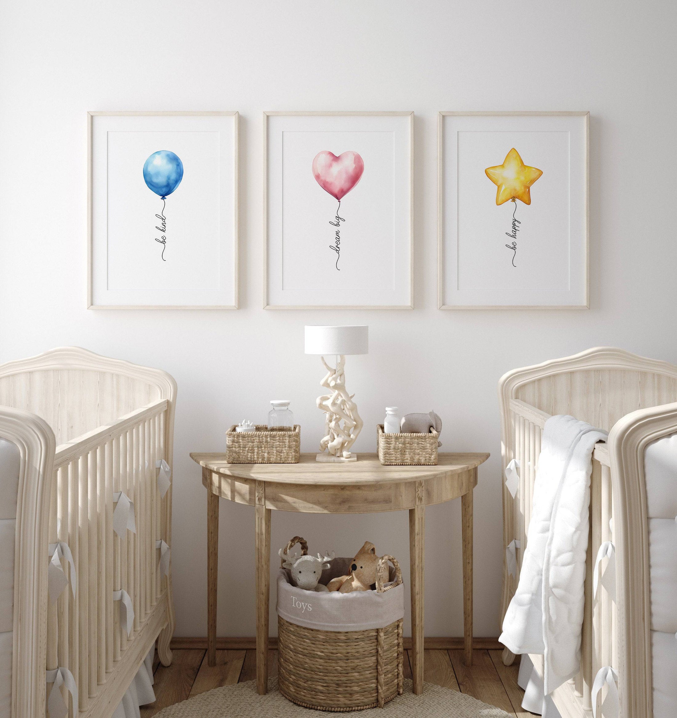 Balloon Nursery Wall Prints | Set of 3 | Gender Neutral Wall Art for Baby's Room - RoseRowanDesign