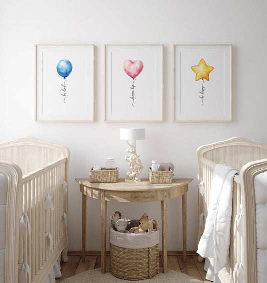 Balloon Nursery Wall Prints | Set of 3 | Gender Neutral Wall Art for Baby's Room - RoseRowanDesign