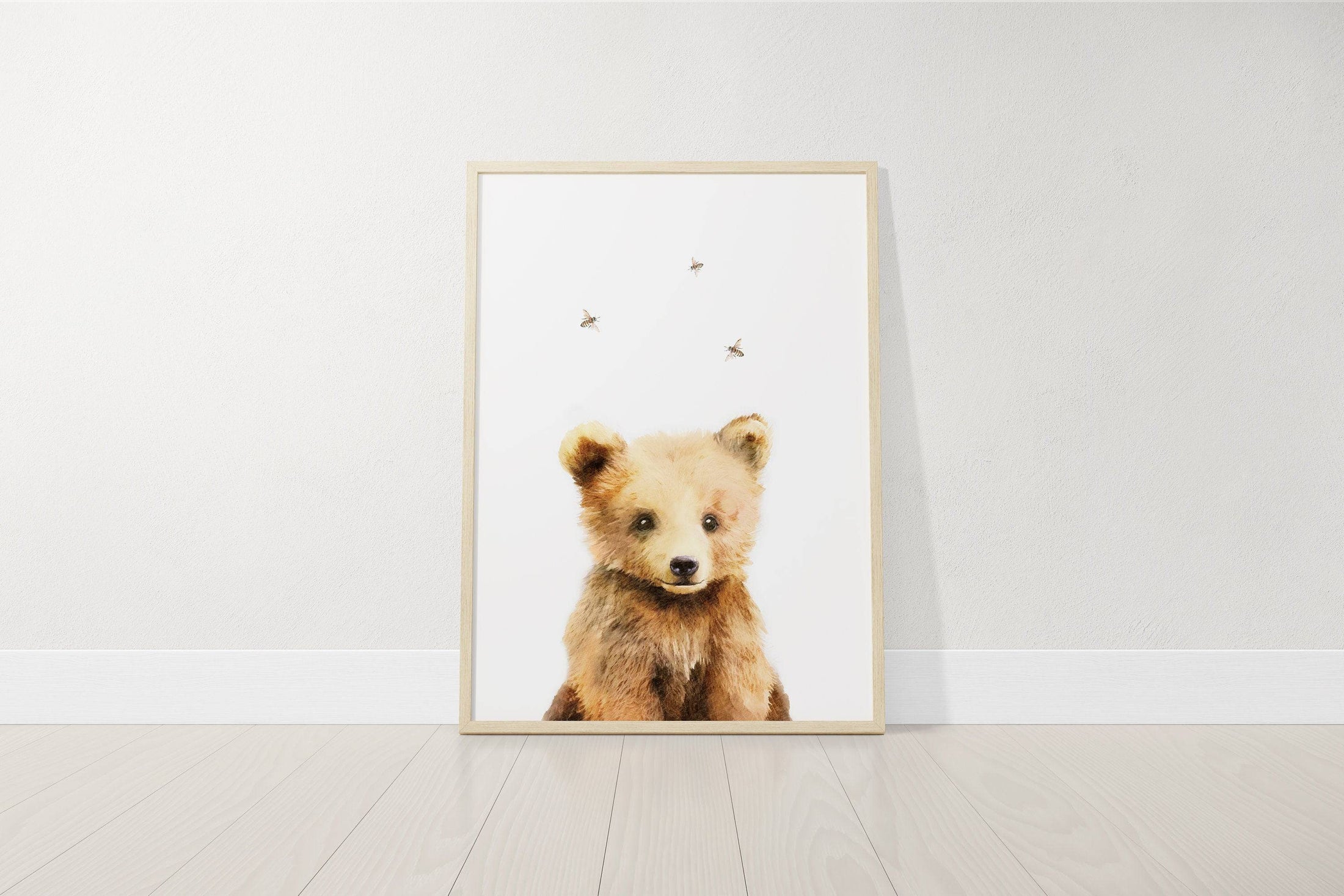 Set of 3 Nursery Wall Prints, Bear Theme Decor For Babies Bedroom, Neutral Nursery Animal Wall Art, Playroom Pictures, Bee Nursery Art