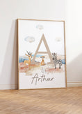 Load image into Gallery viewer, Personalised Set of 3 Safari Animal Prints for Nursery, Kids Bedroom or Playroom - Custom Initial for Baby's Room - Hot Air Balloon, Boat - RoseRowanDesign
