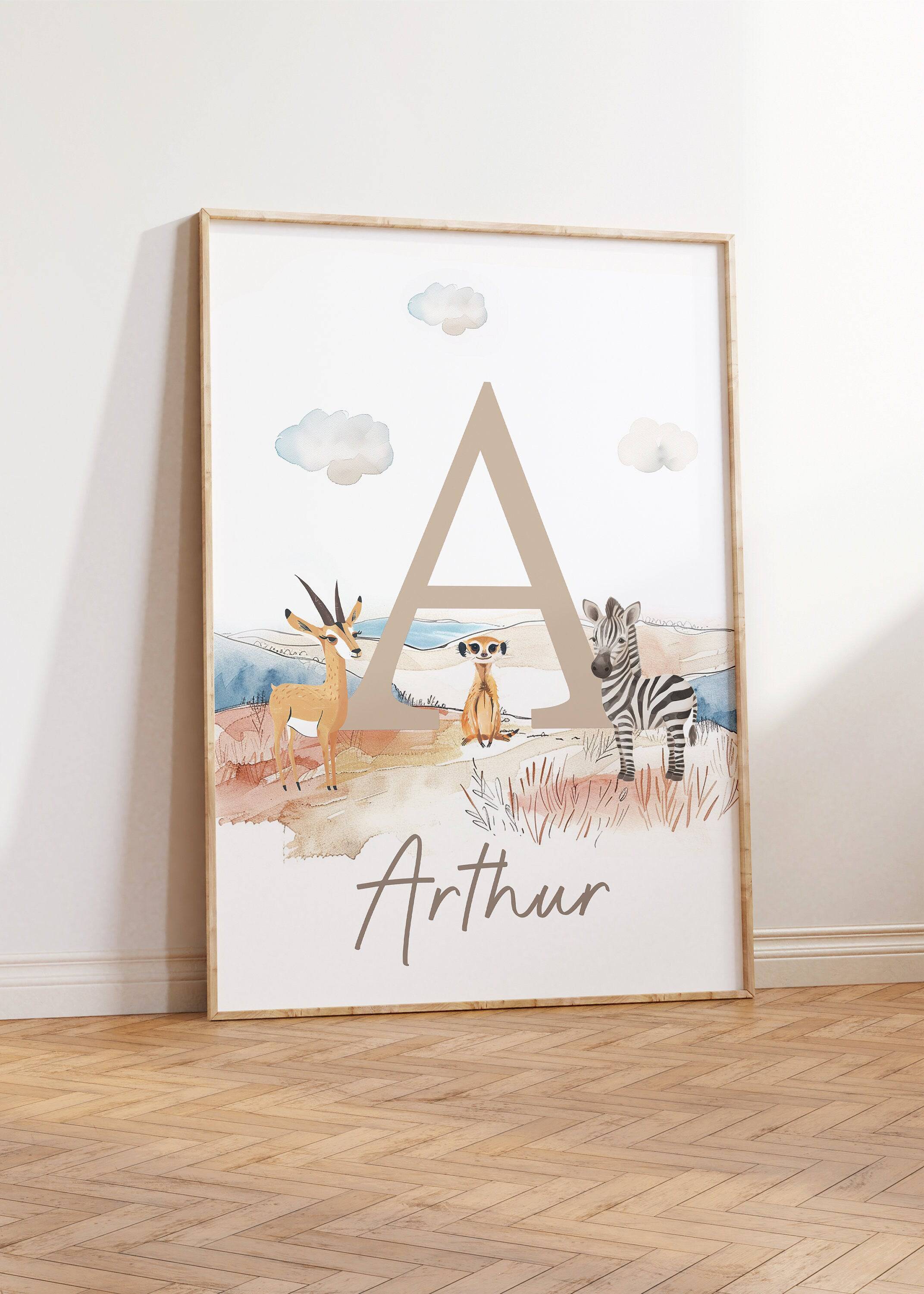 Personalised Set of 3 Safari Animal Prints for Nursery, Kids Bedroom or Playroom - Custom Initial for Baby's Room - Hot Air Balloon, Boat - RoseRowanDesign