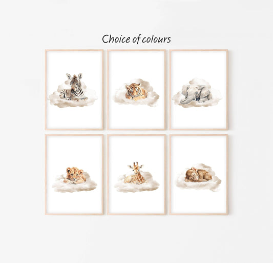 Safari Animal Nursery Prints | Set of 6 | Neutral Safari Theme Wall Art for Baby's Room - RoseRowanDesign