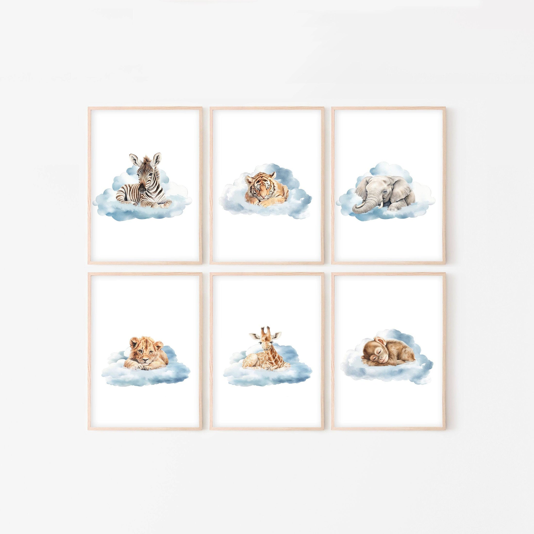 Safari Animal Nursery Prints | Set of 6 | Neutral Safari Theme Wall Art for Baby's Room - RoseRowanDesign