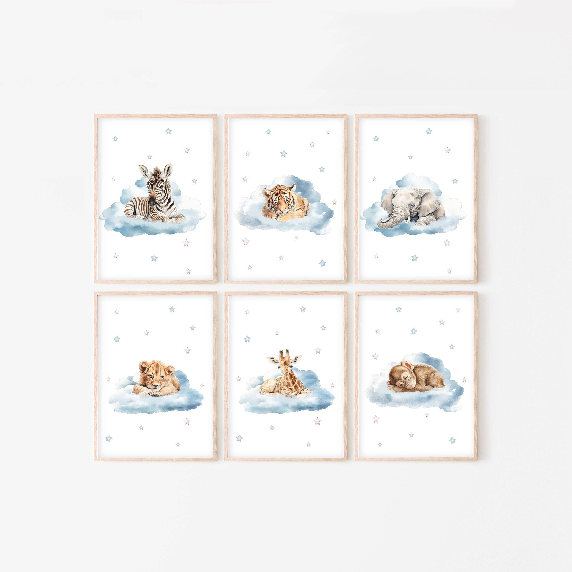 Safari Animal Nursery Prints | Set of 6 | Safari Theme Wall Art for Baby's Room - RoseRowanDesign