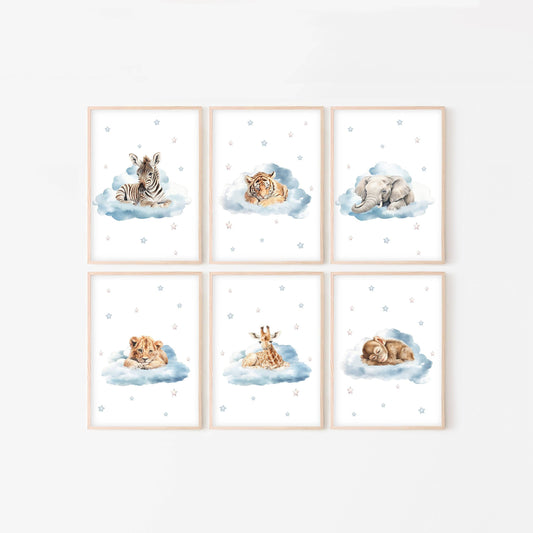 Safari Animal Nursery Prints | Set of 6 | Safari Theme Wall Art for Baby's Room - RoseRowanDesign