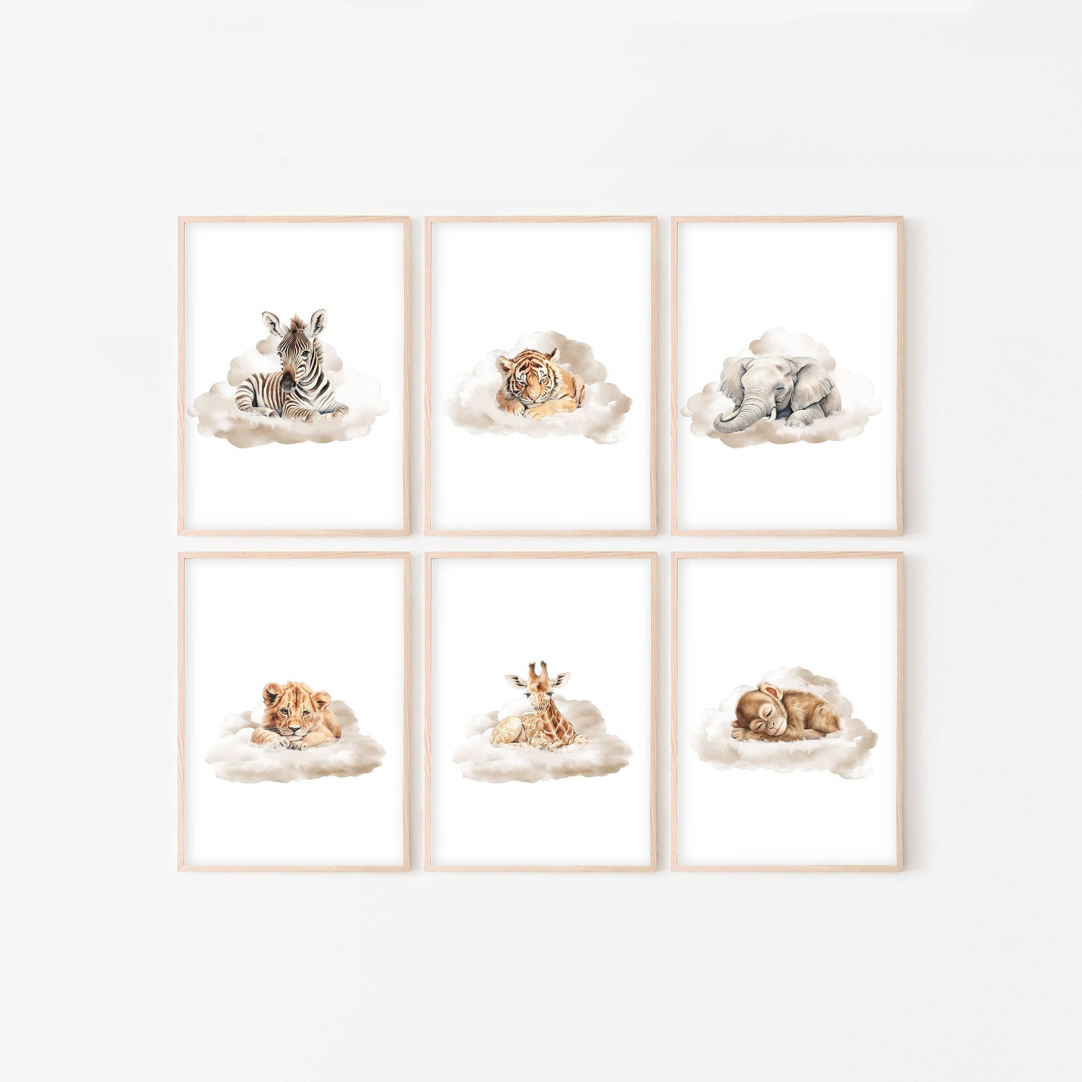 Safari Animal Nursery Prints | Set of 6 | Safari Theme Wall Art for Baby's Room - RoseRowanDesign