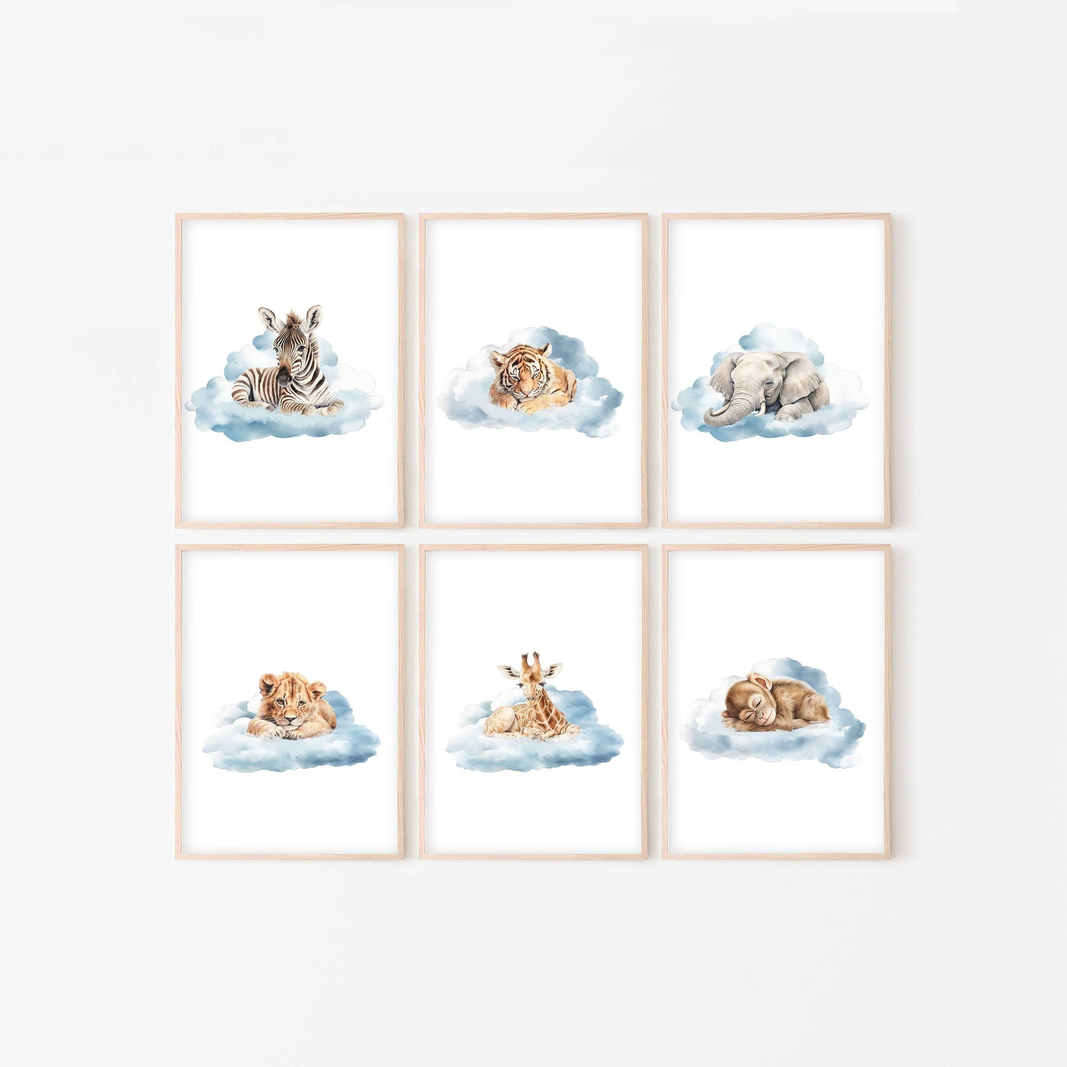 Safari Animal Nursery Prints | Set of 6 | Safari Theme Wall Art for Baby's Room - RoseRowanDesign