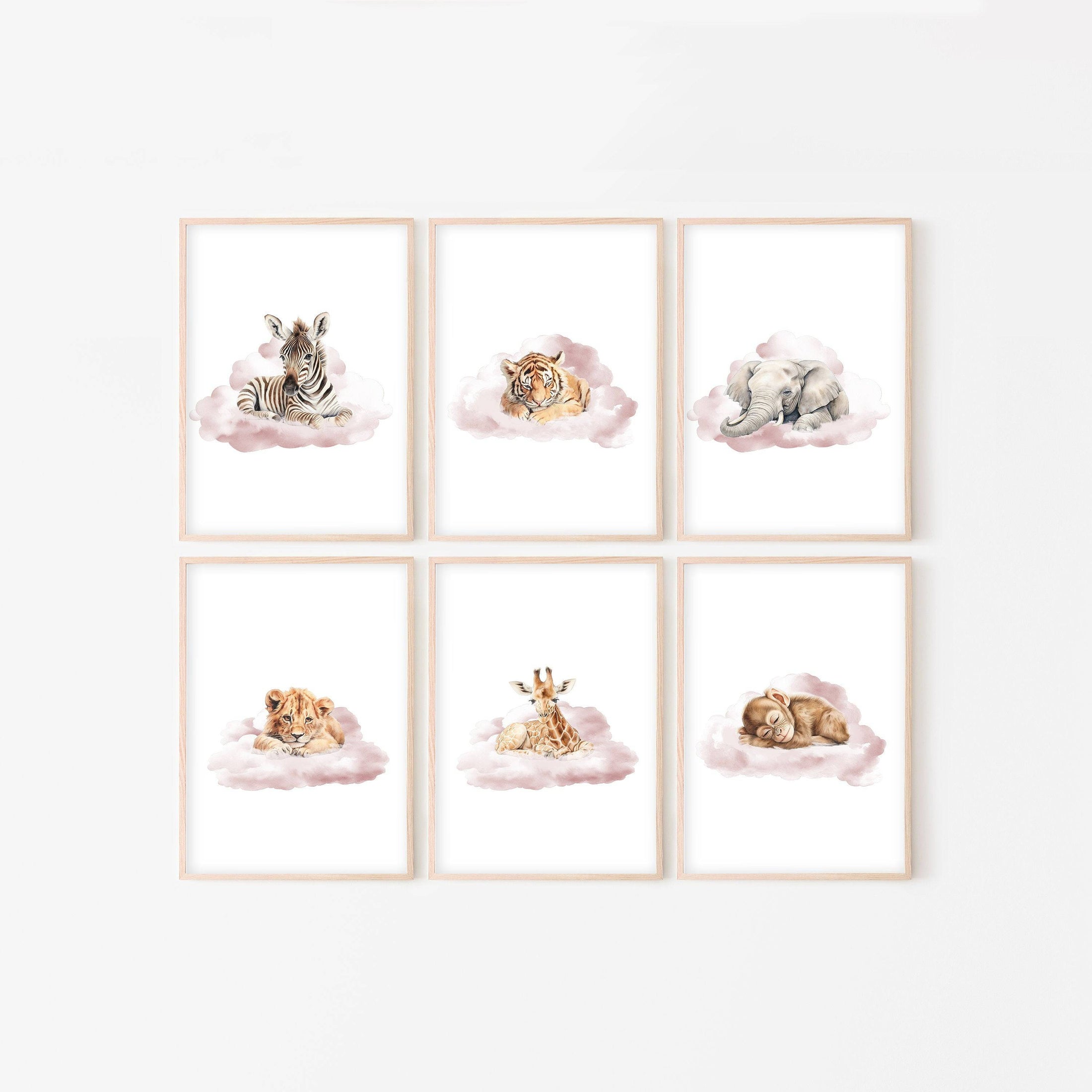 Safari Animal Nursery Prints | Set of 6 | Safari Theme Wall Art for Baby's Room - RoseRowanDesign