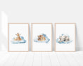 Load image into Gallery viewer, Safari & Jungle Animal Wall Art Prints | Set of 3 | Neutral Cloud Decor for Baby Boy's Room - RoseRowanDesign
