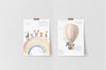 Load image into Gallery viewer, Safari Animal Rainbow Nursery Prints | Set of 2 | Hot Air Balloon Wall Art for Baby's Room - RoseRowanDesign
