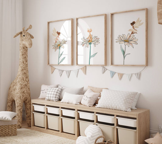 Boho Fairy Nursery Prints | Set of 3 | Daisy Wall Art for Princess Bedroom - RoseRowanDesign