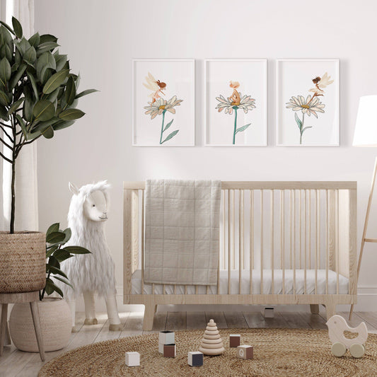 Boho Fairy Nursery Prints | Set of 3 | Daisy Wall Art for Princess Bedroom - RoseRowanDesign