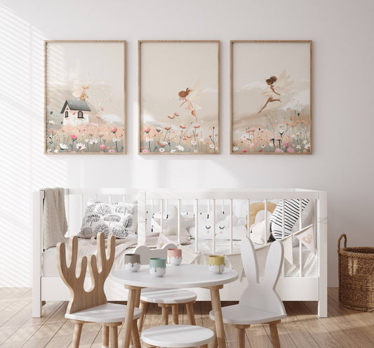 Boho Fairy Nursery Prints | Set of 3 | Whimsical Wall Art for Princess Bedroom - RoseRowanDesign