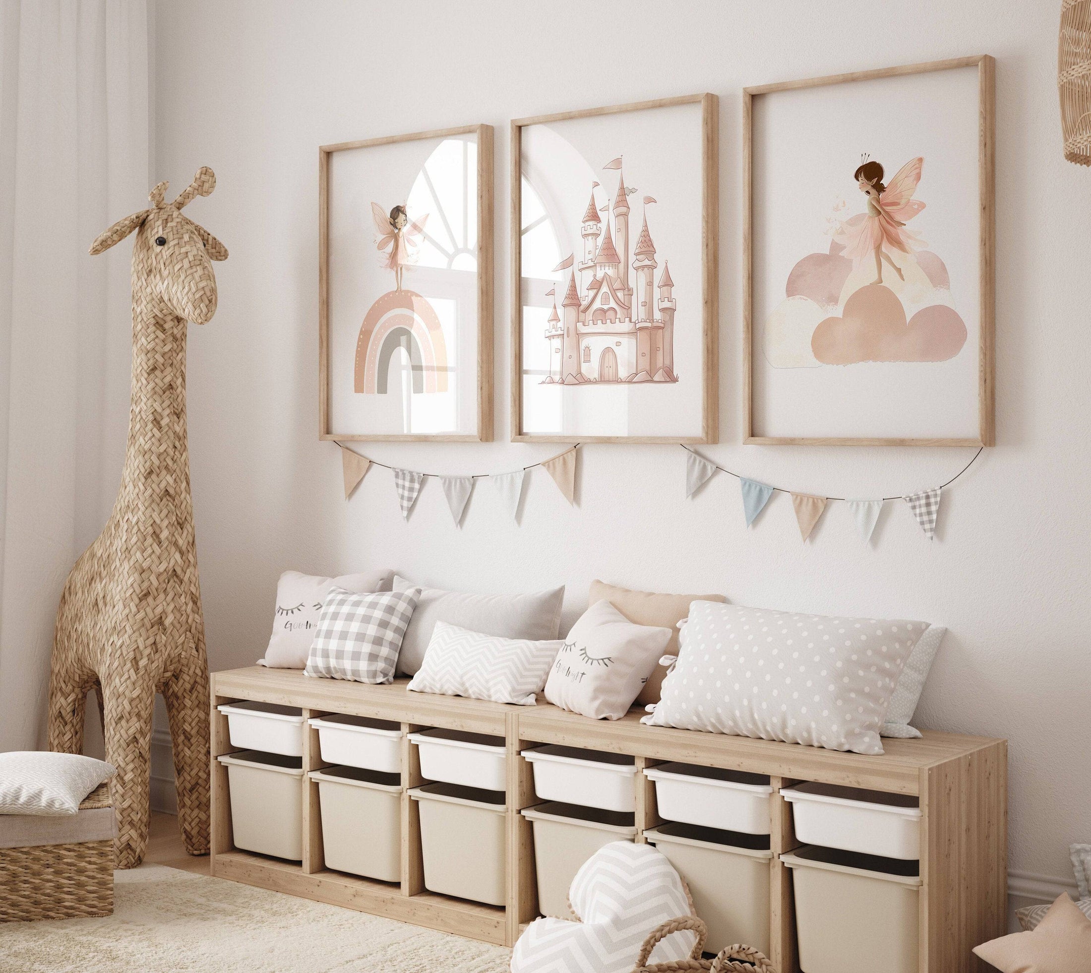 Boho Fairy Princess Castle Prints | Set of 3 | Whimsical Wall Art for Girls' Nursery - RoseRowanDesign