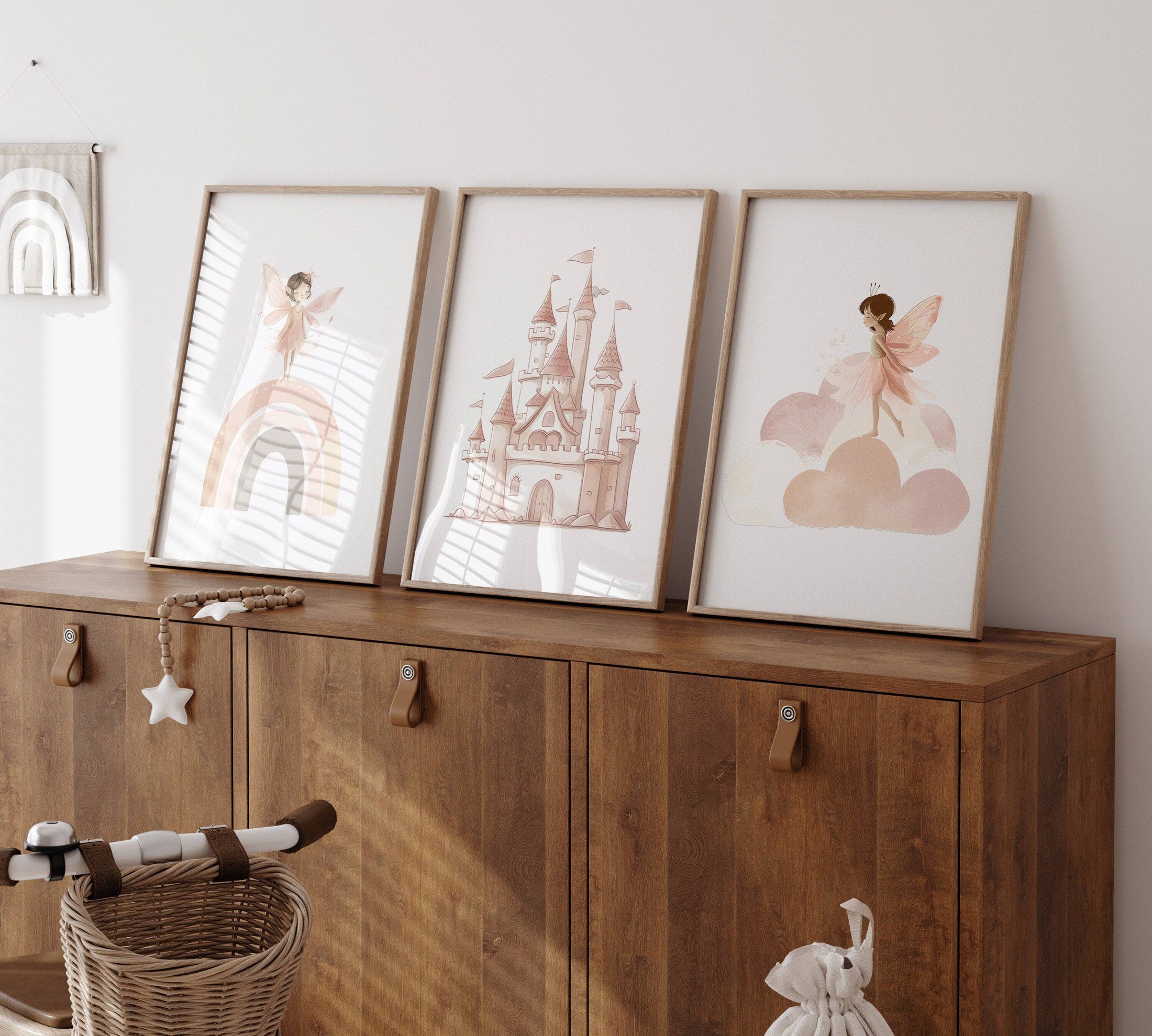 Boho Fairy Princess Castle Prints | Set of 3 | Whimsical Wall Art for Girls' Nursery - RoseRowanDesign