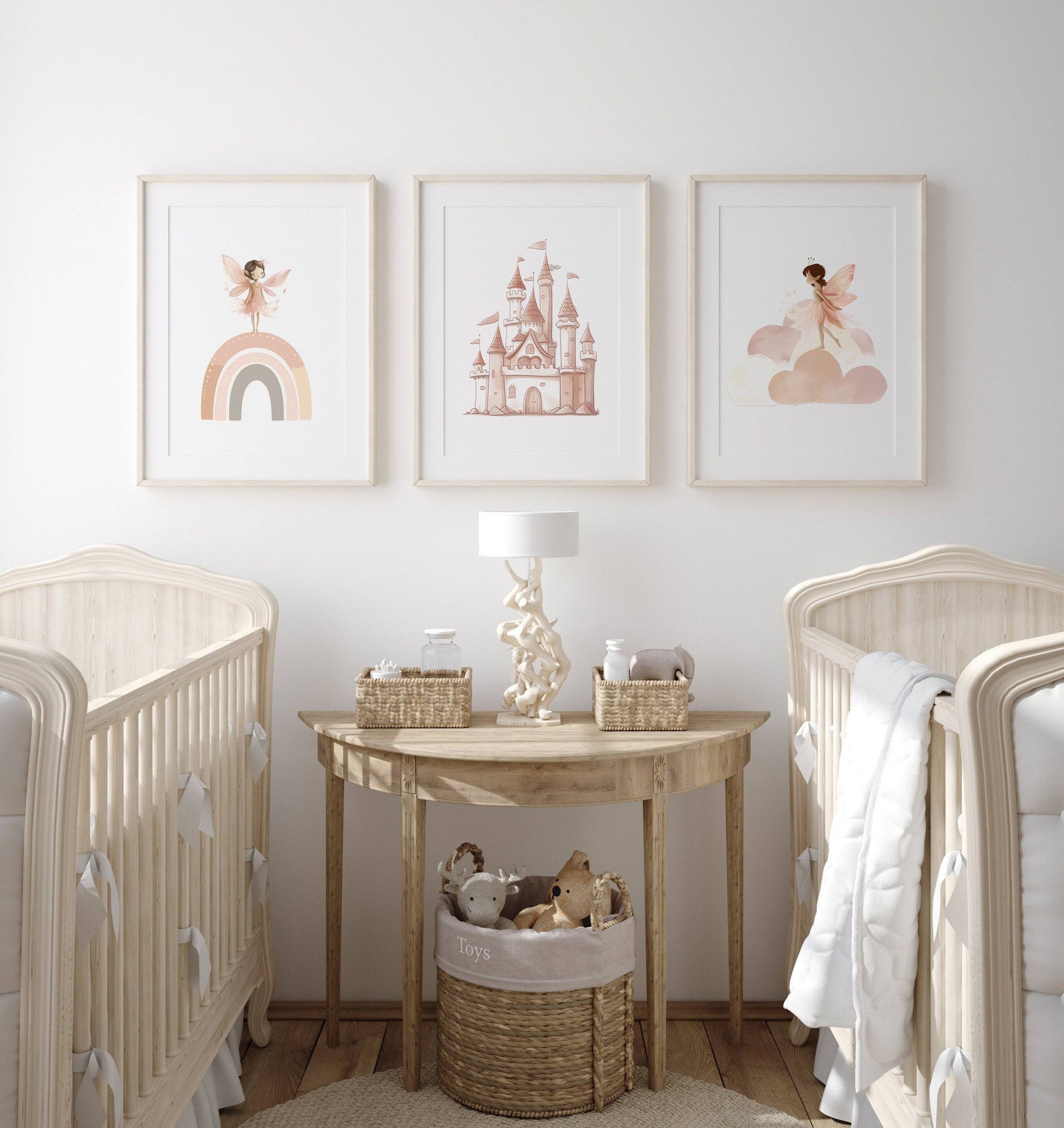 Boho Fairy Princess Castle Prints | Set of 3 | Whimsical Wall Art for Girls' Nursery - RoseRowanDesign