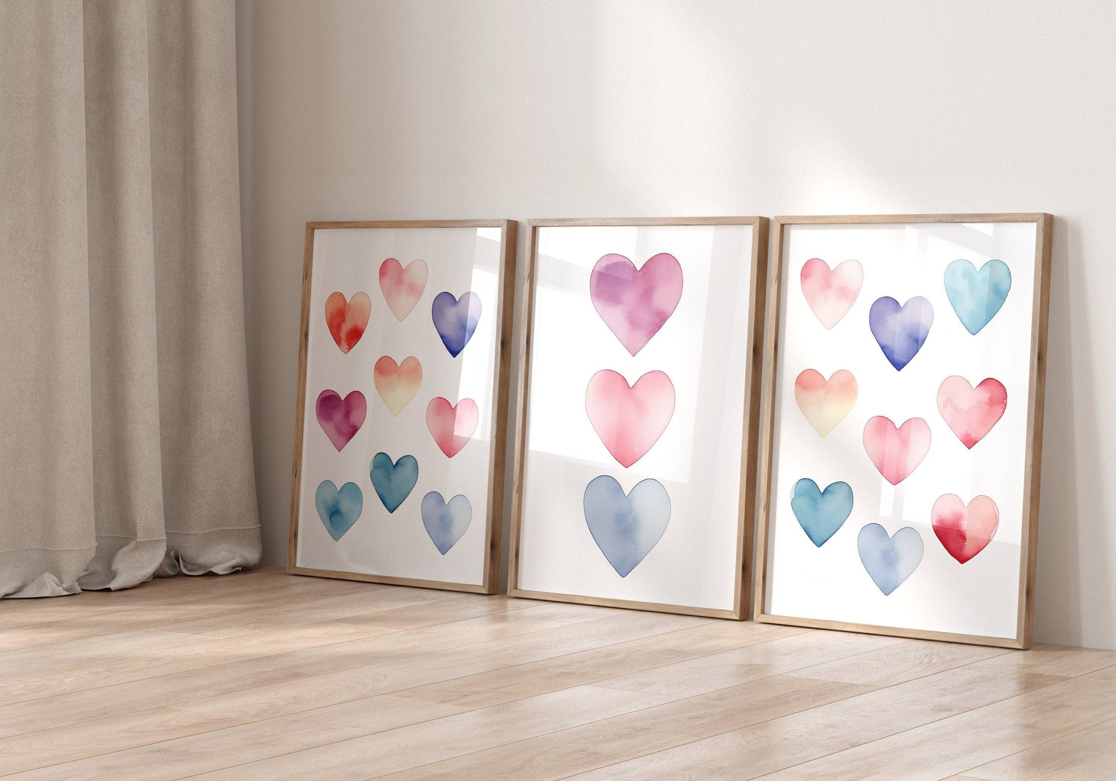Boho Hearts Nursery Prints | Set of 3 | Pastel Watercolor Wall Art for Girls' Bedroom & Playroom - RoseRowanDesign