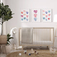 Load image into Gallery viewer, Boho Hearts Nursery Prints | Set of 3 | Pastel Watercolor Wall Art for Girls' Bedroom & Playroom - RoseRowanDesign
