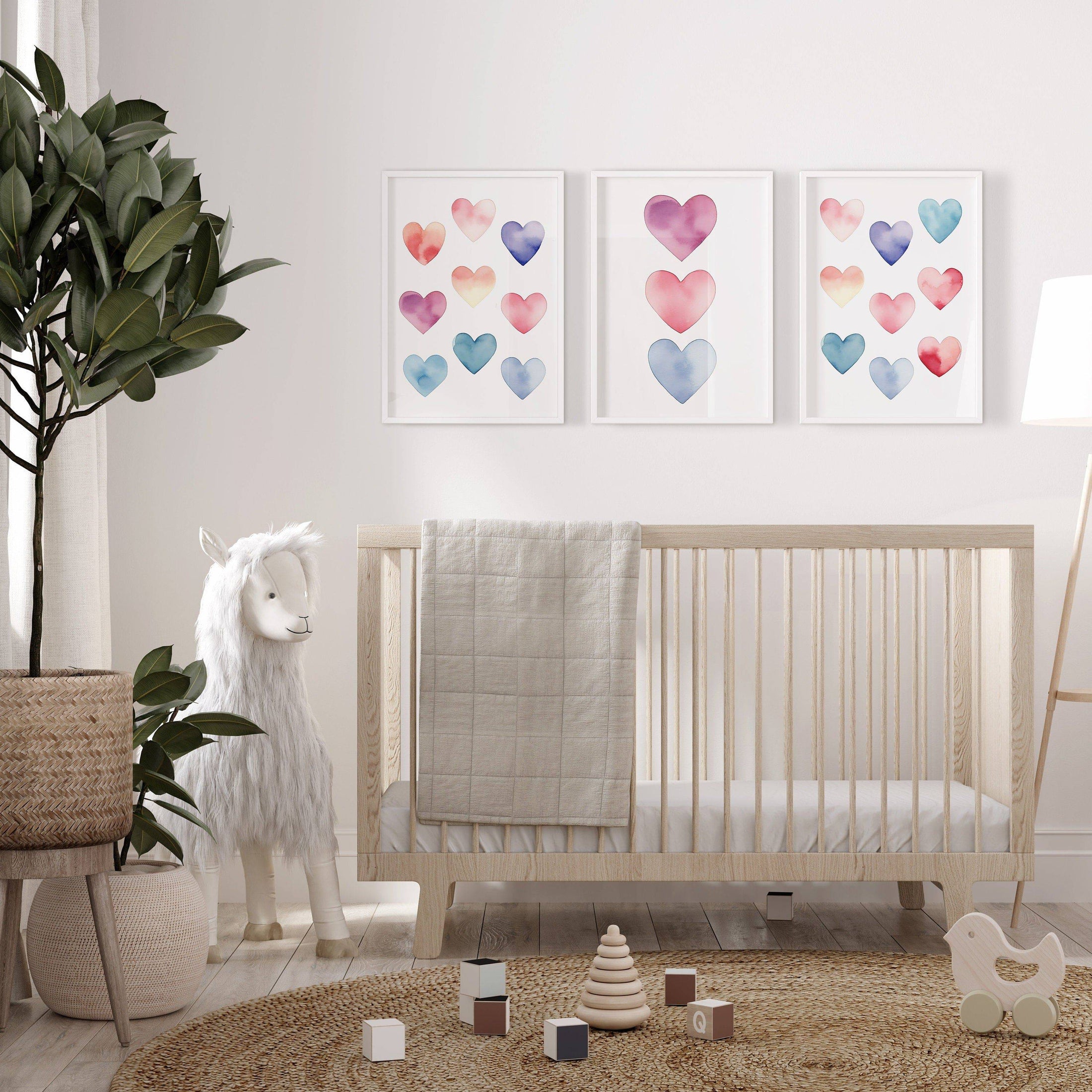 Boho Hearts Nursery Prints | Set of 3 | Pastel Watercolor Wall Art for Girls' Bedroom & Playroom - RoseRowanDesign