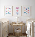 Load image into Gallery viewer, Boho Hearts Nursery Prints | Set of 3 | Pastel Watercolor Wall Art for Girls' Bedroom & Playroom - RoseRowanDesign
