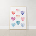 Load image into Gallery viewer, Boho Hearts Nursery Prints | Set of 3 | Pastel Watercolor Wall Art for Girls' Bedroom & Playroom - RoseRowanDesign
