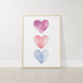 Load image into Gallery viewer, Boho Hearts Nursery Prints | Set of 3 | Pastel Watercolor Wall Art for Girls' Bedroom & Playroom - RoseRowanDesign
