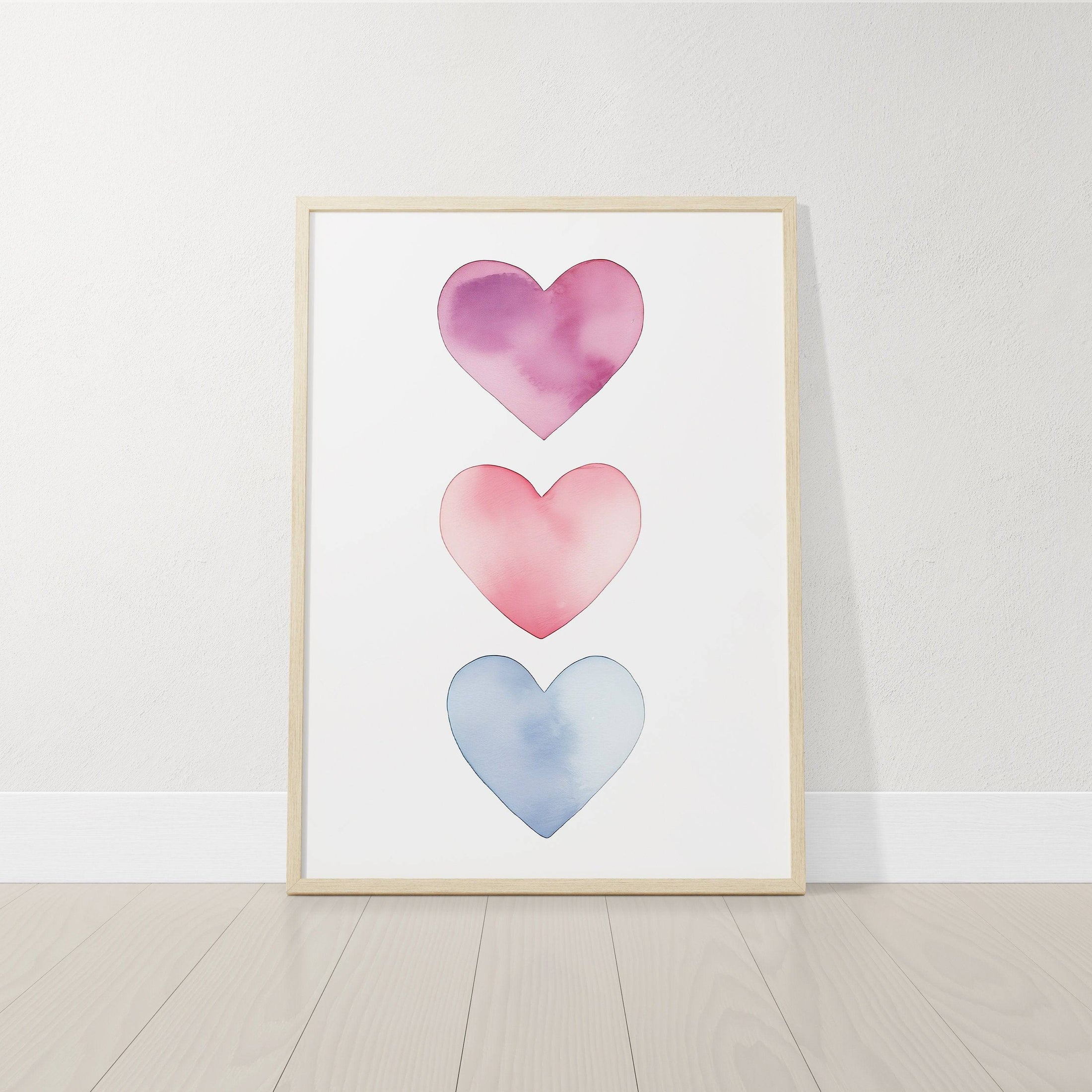 Boho Hearts Nursery Prints | Set of 3 | Pastel Watercolor Wall Art for Girls' Bedroom & Playroom - RoseRowanDesign