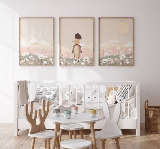 Boho Pony Nursery Prints | Set of 3 | Girls' Horse Decor - RoseRowanDesign