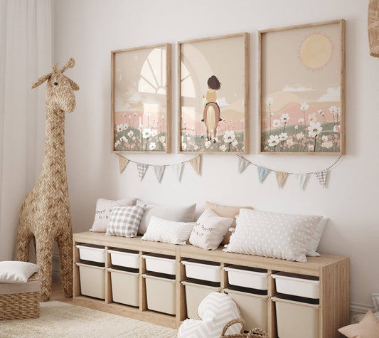 Boho Pony Nursery Prints | Set of 3 | Girls' Horse Decor - RoseRowanDesign
