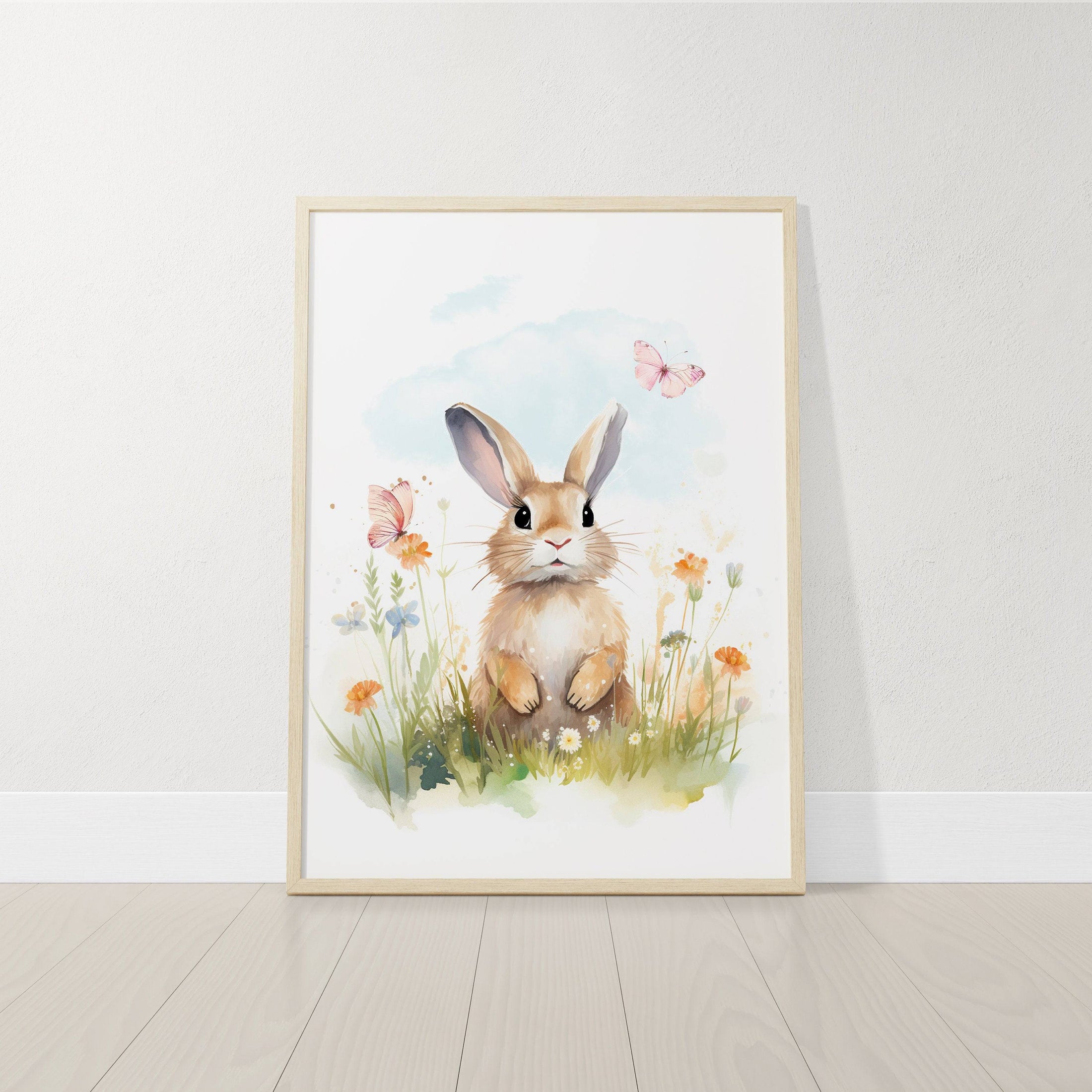 Bunny Nursery Wall Prints | Set of 3 | Wildflower & Butterfly Wall Art for Baby Girl's Room - RoseRowanDesign
