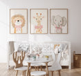 Load image into Gallery viewer, Cute Animals with Bows | Pink | Set of 3 Safari Theme Nursery Prints - RoseRowanDesign
