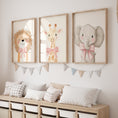 Load image into Gallery viewer, Cute Animals with Bows | Pink | Set of 3 Safari Theme Nursery Prints - RoseRowanDesign
