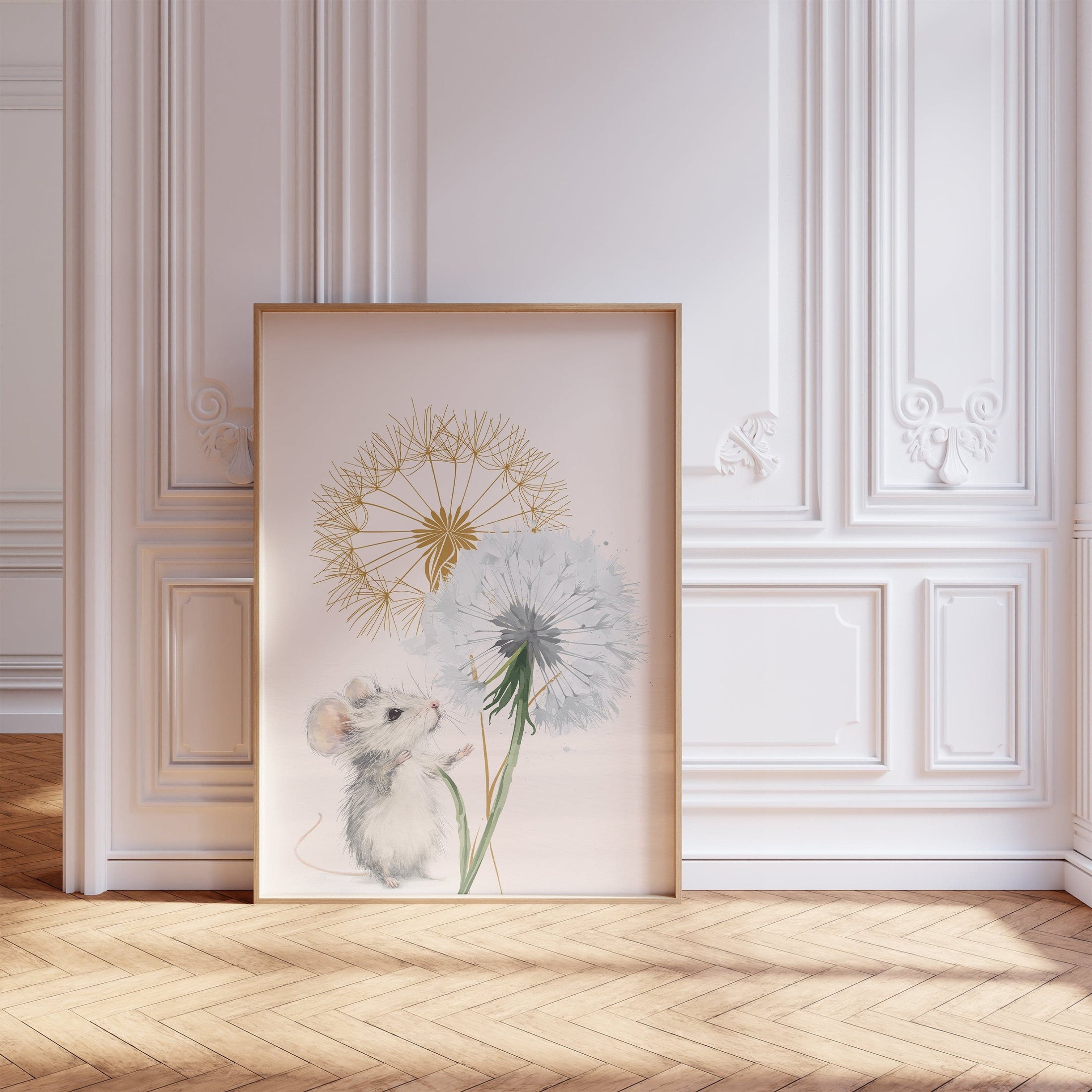 Dandelion & Mice Nursery Prints | Set of 3 | Gender Neutral Farmhouse Wall Art for Playroom Decor - RoseRowanDesign