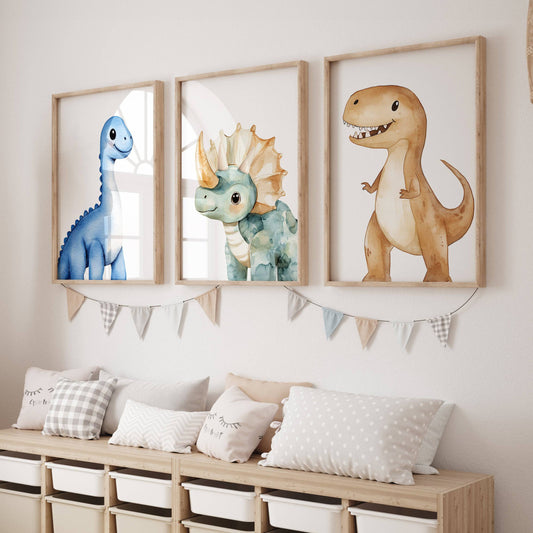 Dinosaur Kids Wall Art | Set of 3 Nursery Prints - RoseRowanDesign