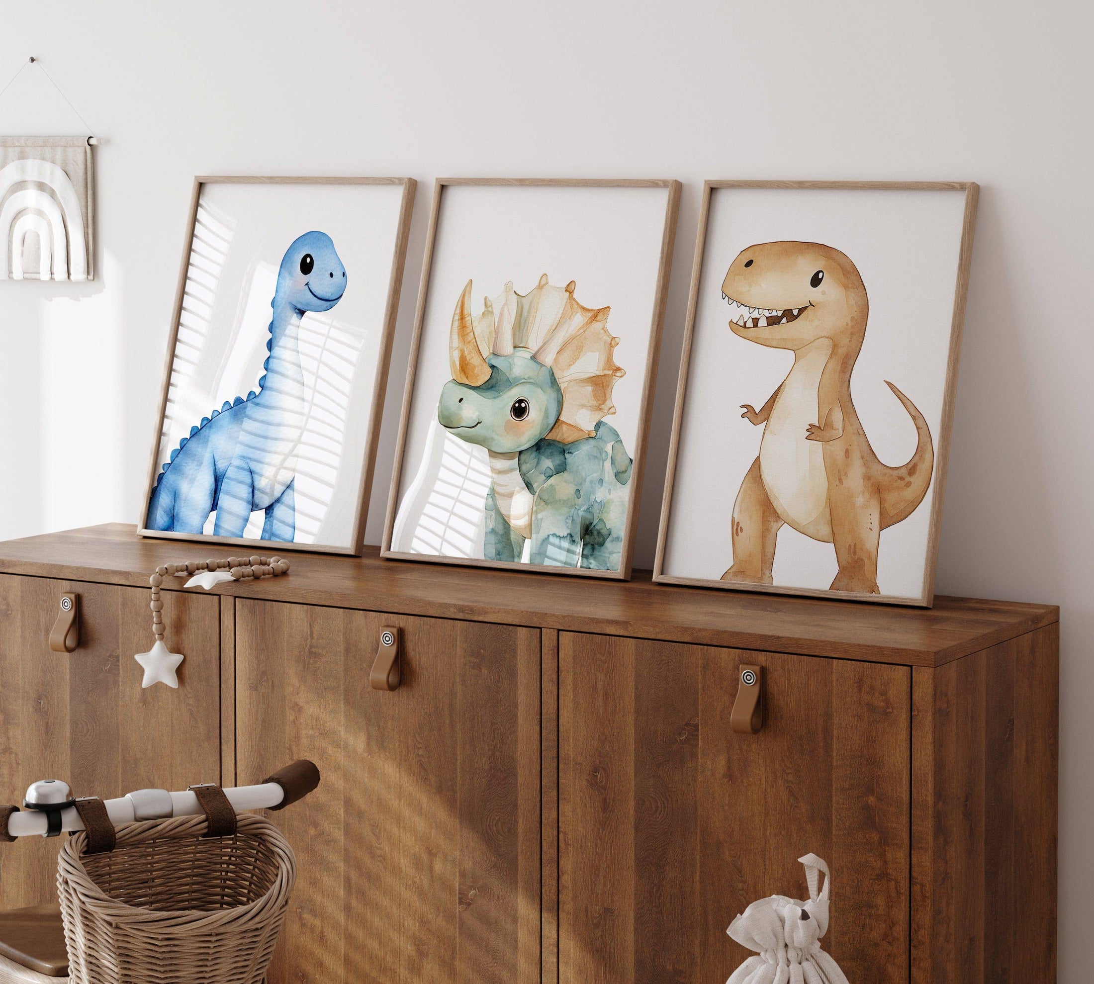 Dinosaur Kids Wall Art | Set of 3 Nursery Prints - RoseRowanDesign