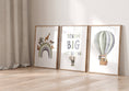 Load image into Gallery viewer, Dream Big Safari Animals, Rainbow and Hot Air Balloon | Green | Set of 3 Nursery Prints - RoseRowanDesign
