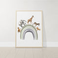 Load image into Gallery viewer, Dream Big Safari Animals, Rainbow and Hot Air Balloon | Green | Set of 3 Nursery Prints - RoseRowanDesign
