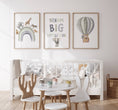 Load image into Gallery viewer, Dream Big Safari Animals, Rainbow and Hot Air Balloon | Green | Set of 3 Nursery Prints - RoseRowanDesign
